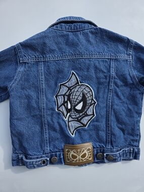 Y2K 2003 Spiderman Boys Blue Denim Jean Jacket with Spider Patch
